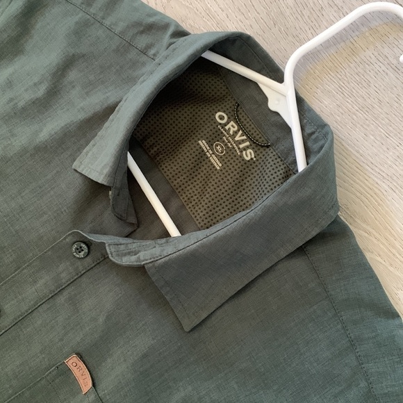 Orvis 100% Polyester Short Sleeve Button Down Shirt (Men's XL) Green summer - Picture 5 of 10